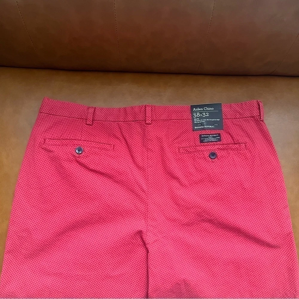 Banana Republic Aiden Chino Slim Fit Pants Khakis Trousers Red Printed Sz 38/32